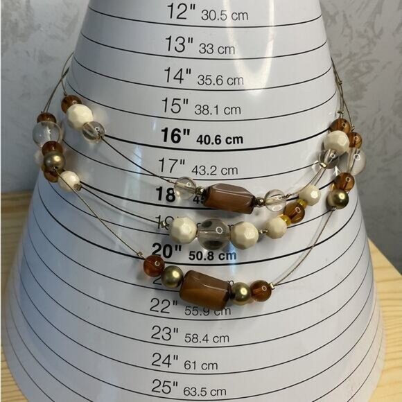 Neutral Tone Multi Strand Floating Beaded Necklace - Picture 4 of 4